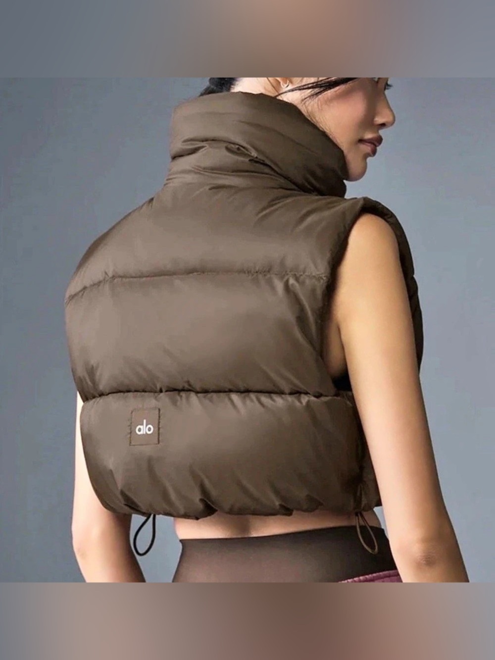 Alo Cropped Gold Rush Puffer Vest in Brown Size Small Like New
